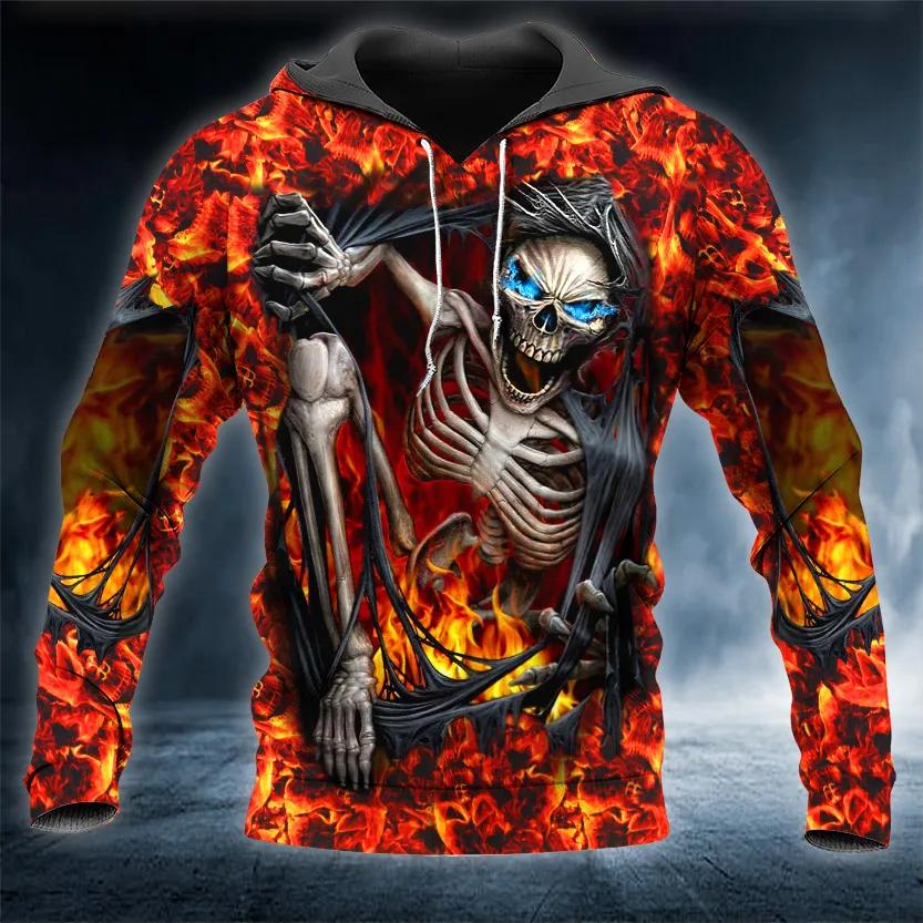 Skeleton Crawling Out Of Hell Skull 3D All Over Print Hoodie