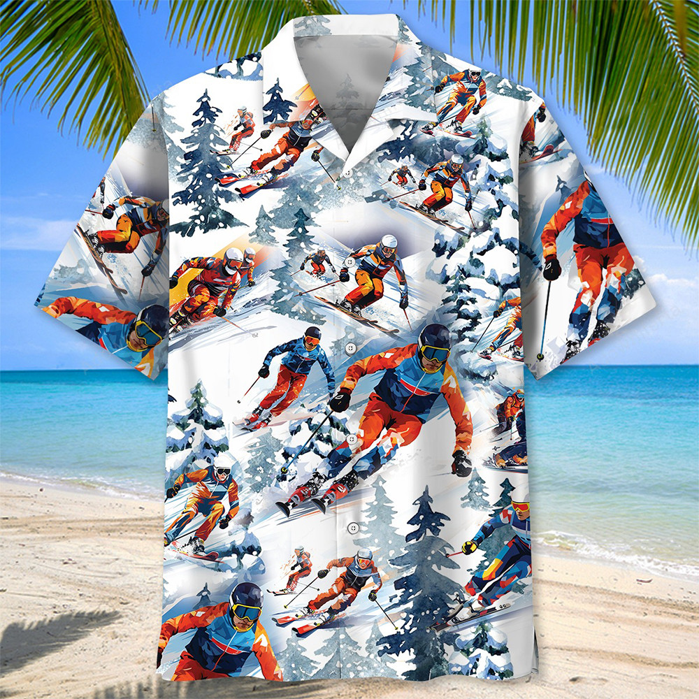 Skiing Hawaiian Shirt Summer Aloha Shirt Best Gifts For Skiers For Him