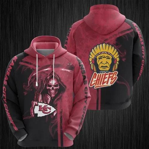 Skull and Kansas City Chiefs NFL 3D All Over Print Hoodie