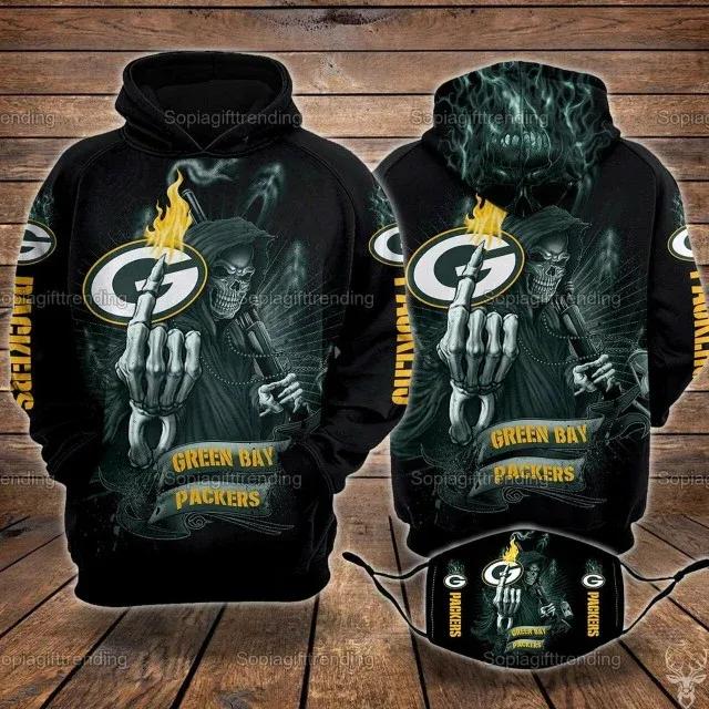 Skull Death Fuck Green Bay Packers NFL 3D All Over Print Hoodie