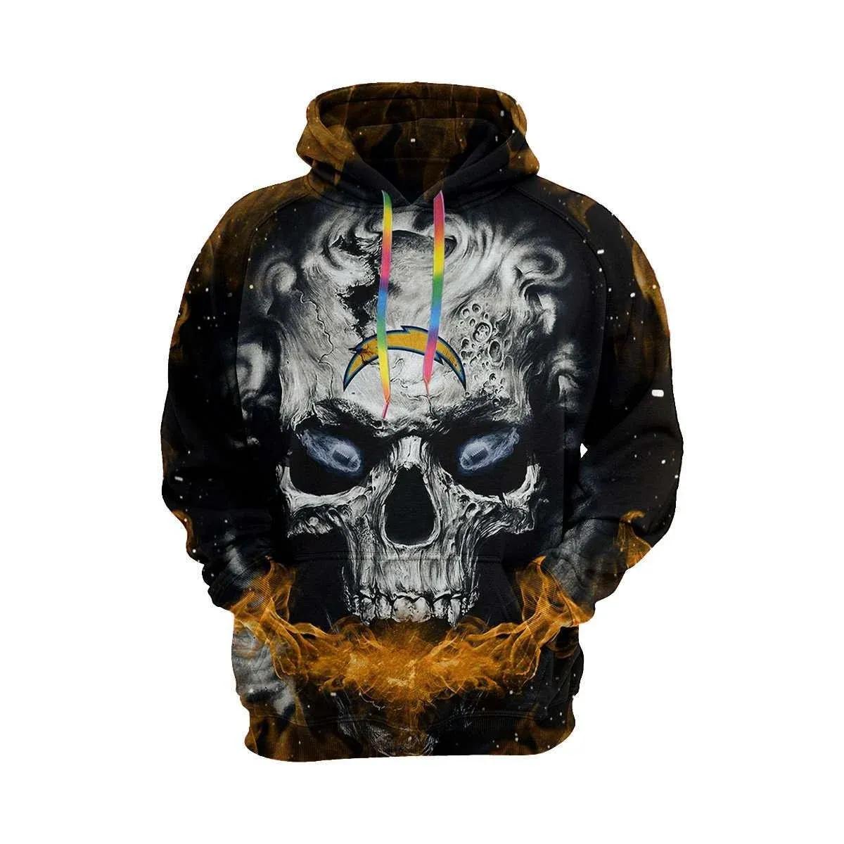Skull Fire Los Angeles Chargers NFL 3D All Over Print Hoodie