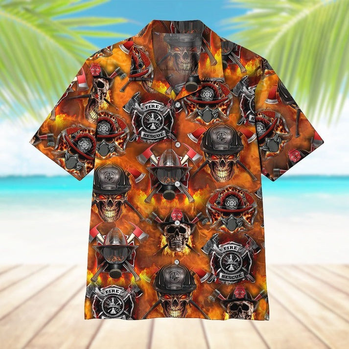 Skull Firefighter Hawaiian Shirt Best Aloha Shirt Unique Gifts For Firefighter
