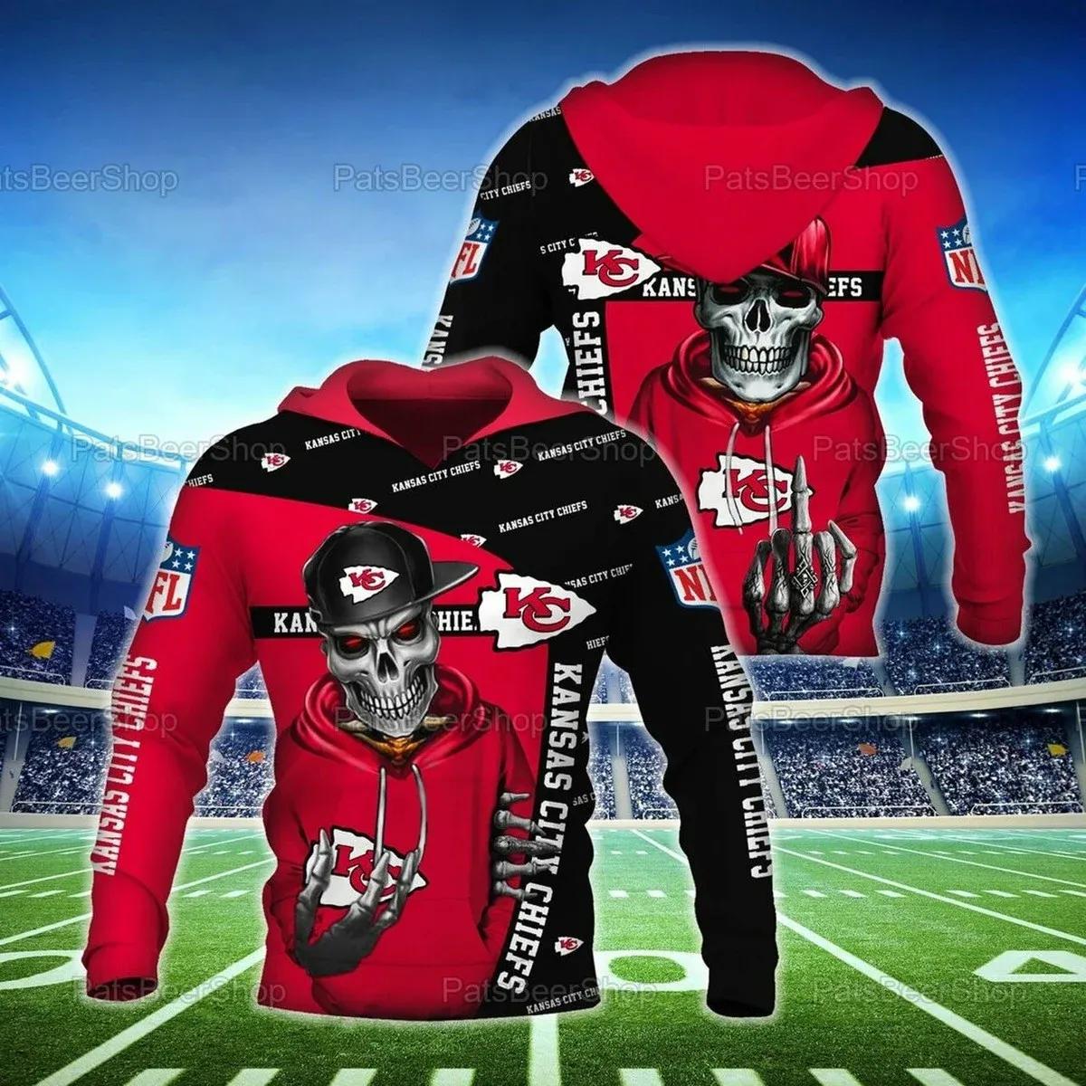 Skull Kansas City Chiefs NFL 3D All Over Print Hoodie