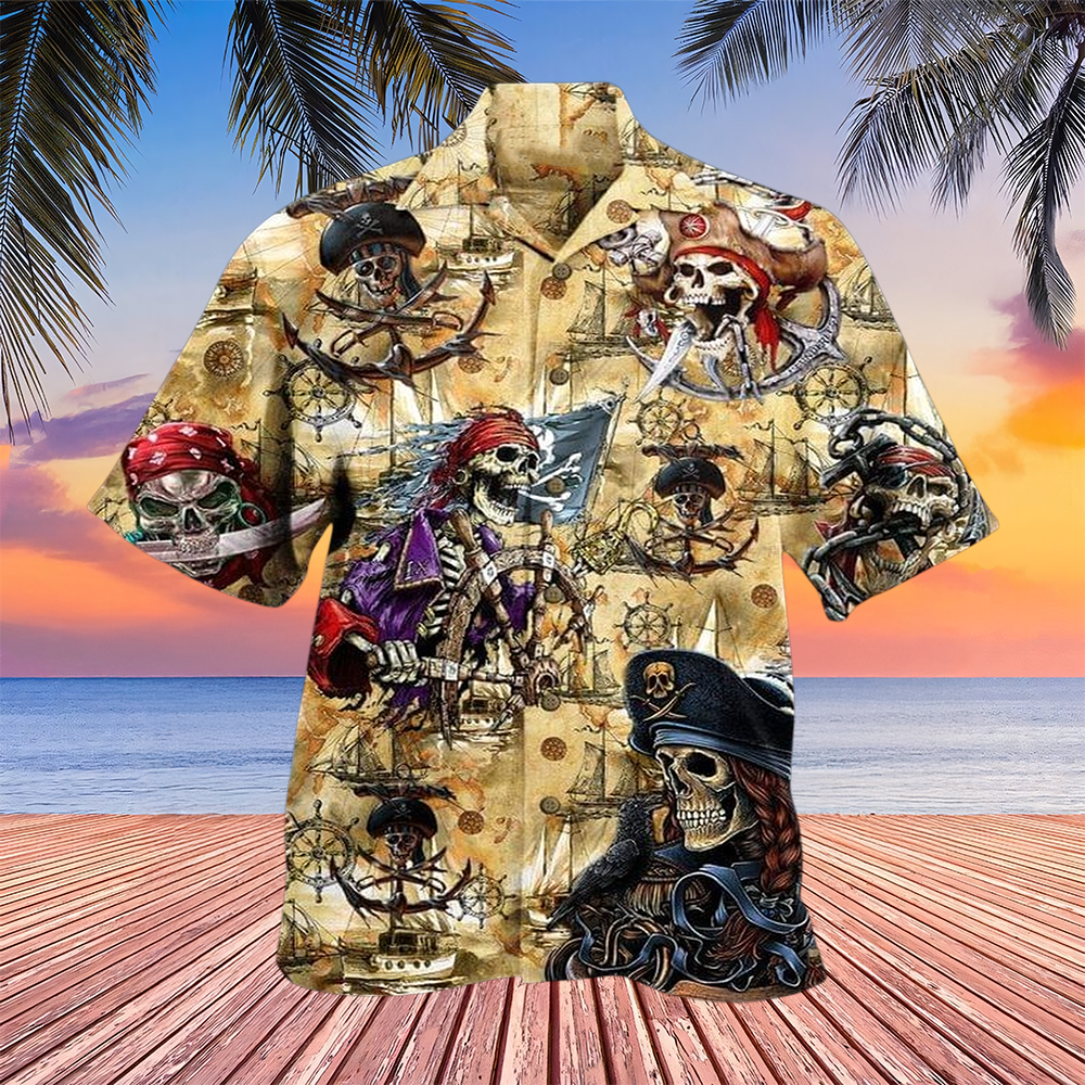 Skull Pirate Hawaiian Shirt Vintage Nautical Aloha Shirt Pirate Lovers Gifts For Him
