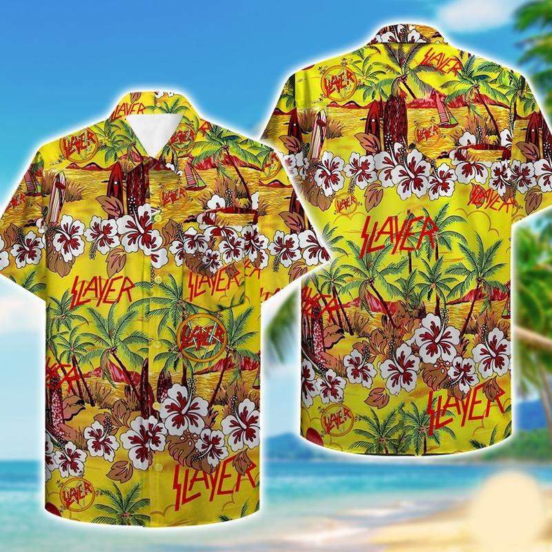 Slayer Band Tropical Flowers Hawaiian Shirt Tropical Aloha Button Up