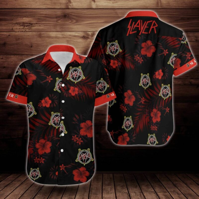 Slayer Rock Band Music Flower Hawaiian Shirt Tropical Aloha Button Up