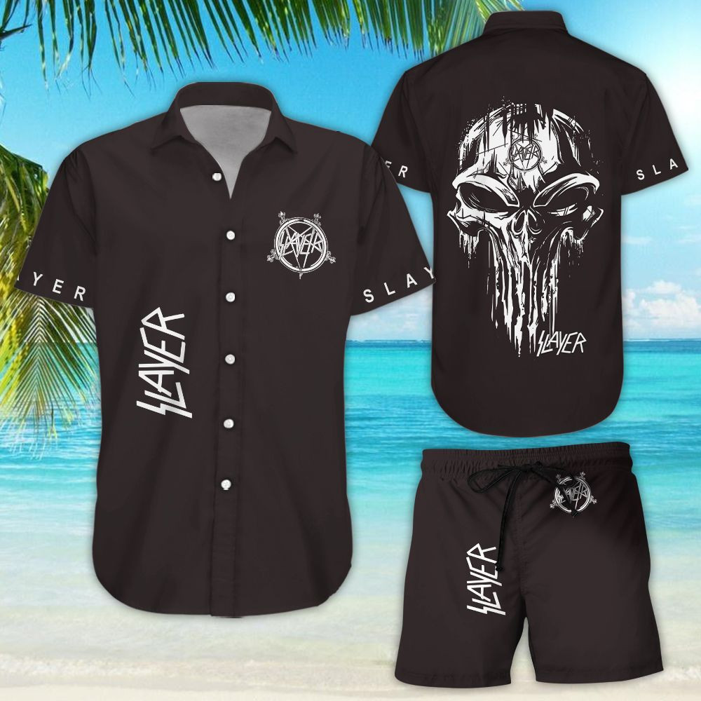 Slayer Skull Hawaiian Shirt Tropical Aloha Button Up