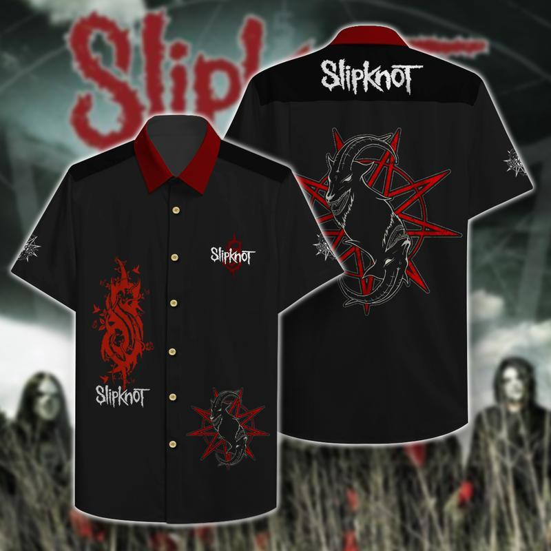 Slipknot Band Lover Gift Slipknot Band Goat Logo Hawaiian Shirt Tropical Aloha Button Up