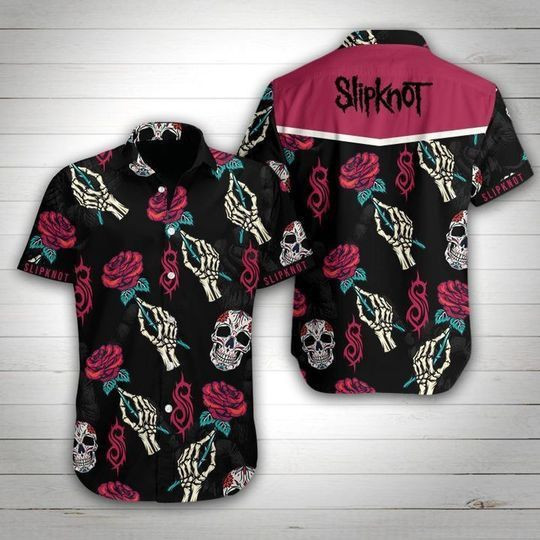 Slipknot Band Rose Skull Hawaiian Shirt Tropical Aloha Button Up