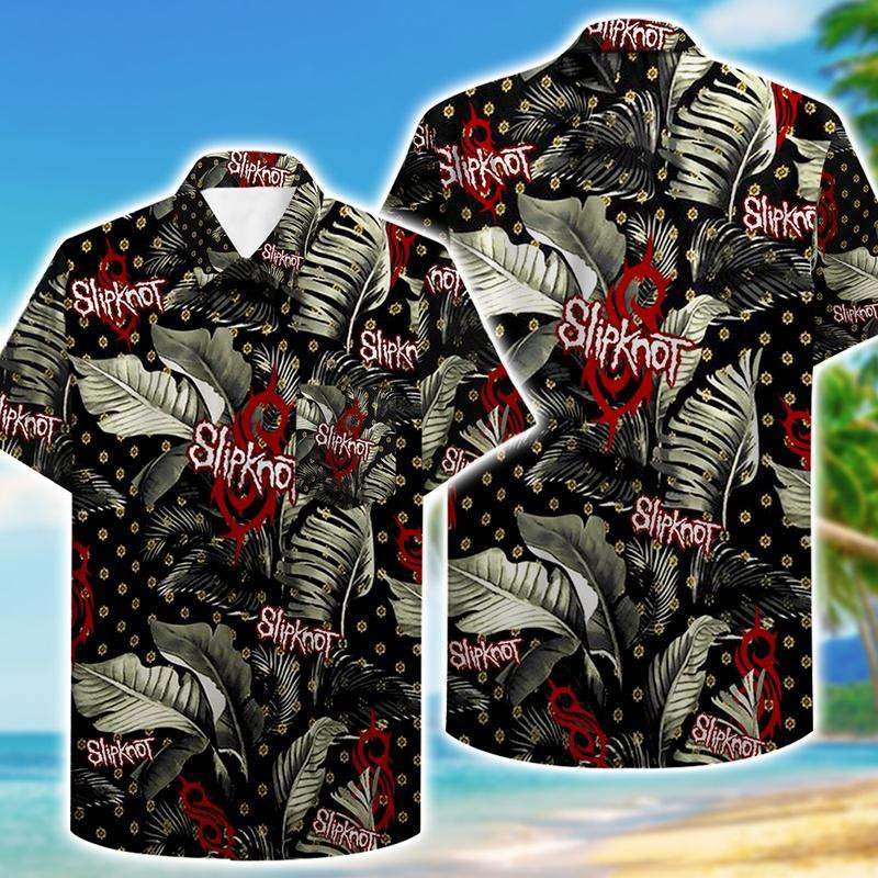 Slipknot Music Band Tropical Leaf Pattern Hawaiian Shirt Tropical Aloha Button Up