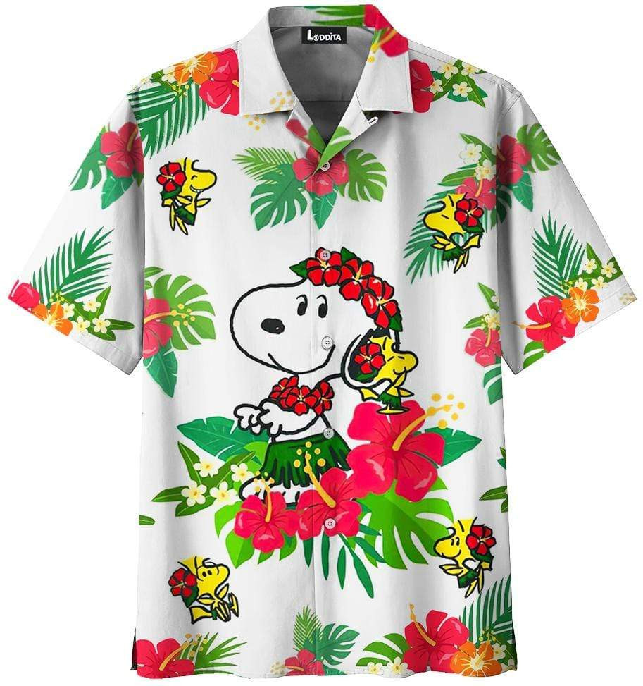Snoop And Woodstock Summer Vacation Hawaiian Shirt Tropical Aloha Button Up