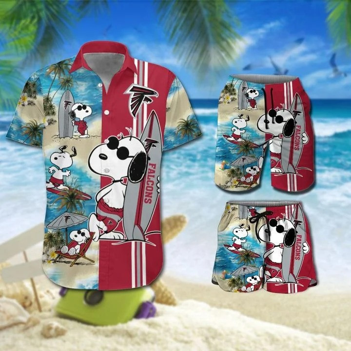 Snoopy And Atlanta Falcons Hawaiian Shirt Tropical Aloha Button Up