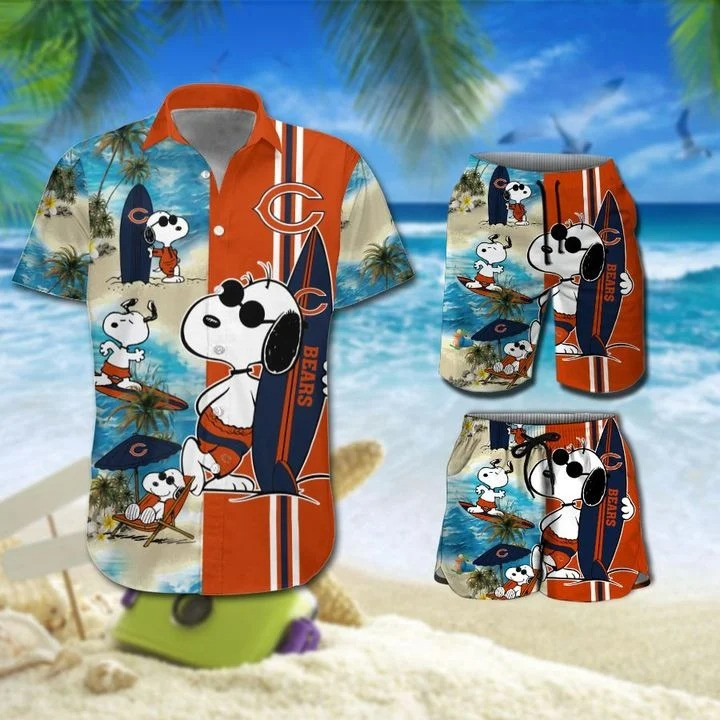 Snoopy And Chicago Bears Hawaiian Shirt Tropical Aloha Button Up