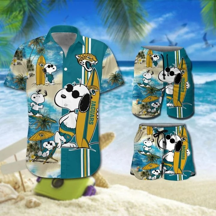 Snoopy And Jacksonville Jaguars Hawaiian Shirt Tropical Aloha Button Up