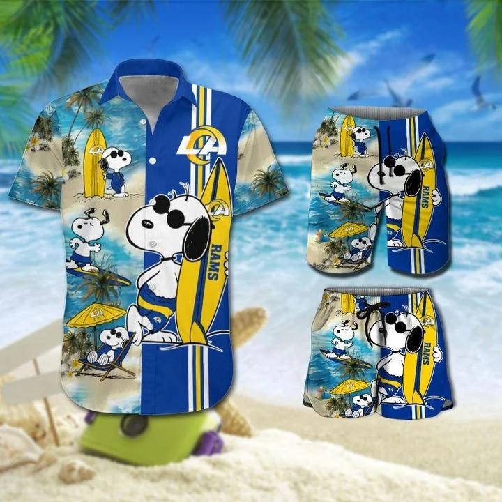 Snoopy And Los Angeles Rams Hawaiian Shirt Tropical Aloha Button Up