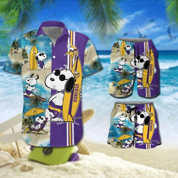 Snoopy And Minnesota Vikings Hawaiian Shirt Tropical Aloha Button Up