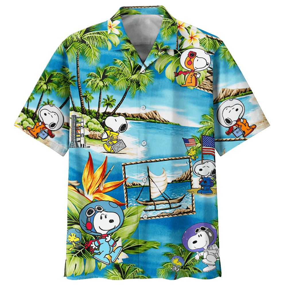 Snoopy Astronaut Summer Vacation Hawaiian Shirt Tropical Aloha Button Up