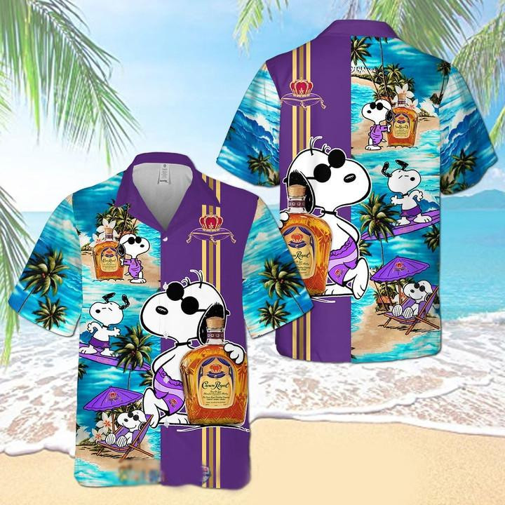 Snoopy Crown Royal Hawaiian Shirt Tropical Aloha Button Up