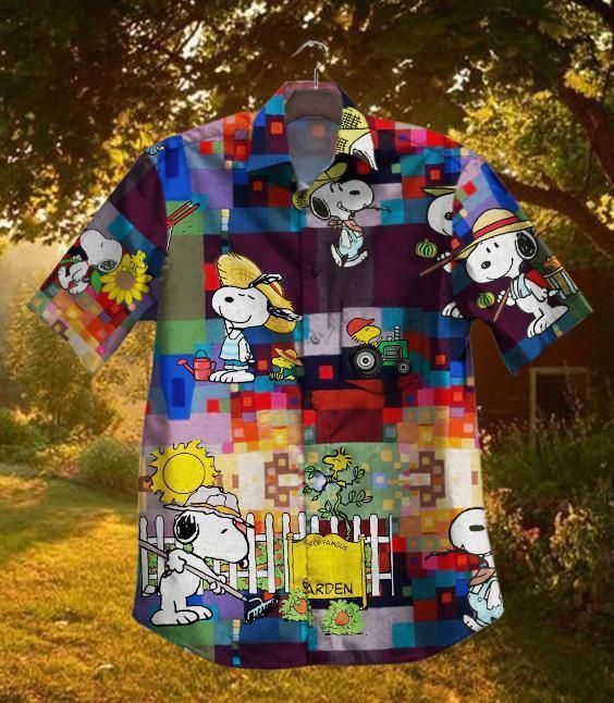 Snoopy Farmer Hawaiian Shirt Tropical Aloha Button Up