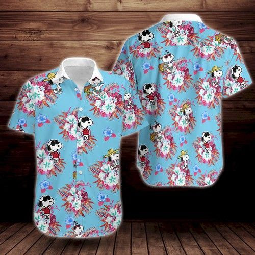 Snoopy Flower Hawaiian Shirt Tropical Aloha Button Up