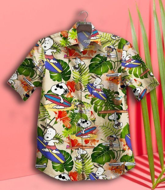 Snoopy Hawaiian Shirt Tropical Aloha Button Up