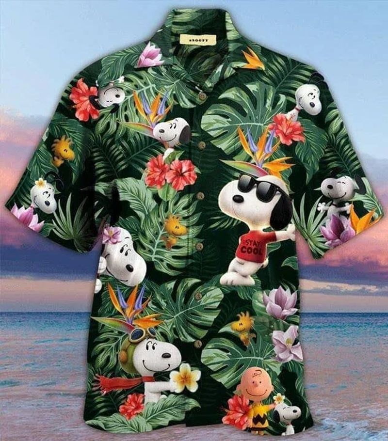 Snoopy Hawaiian Shirt Tropical Aloha Button Up