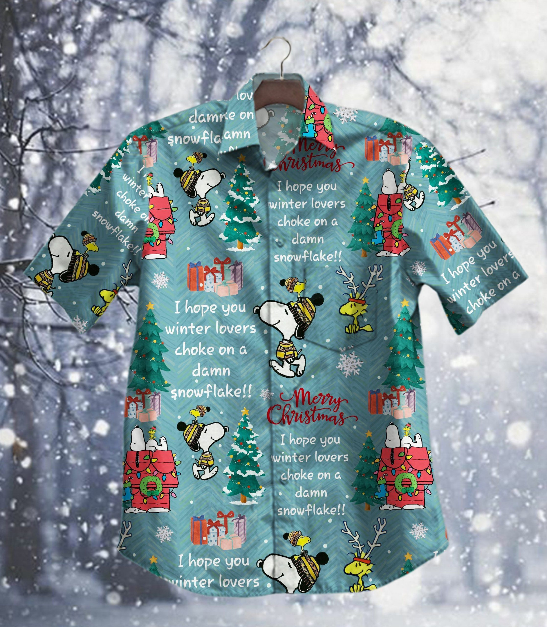 Snoopy Hawaiian Shirt Tropical Aloha Button Up