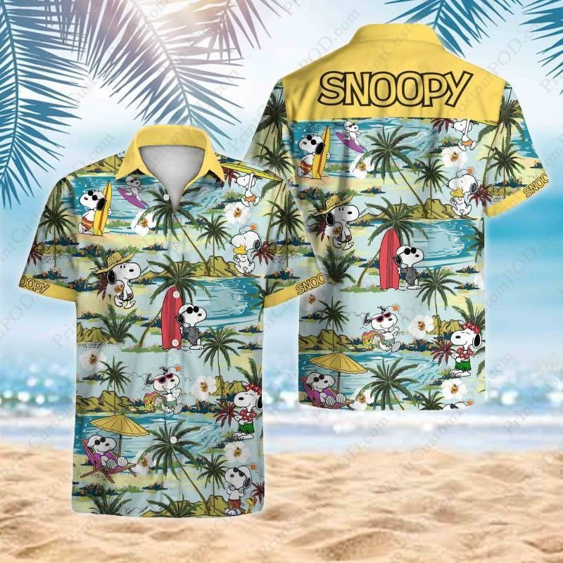 Snoopy Hawaiian Shirt Tropical Aloha Button Up