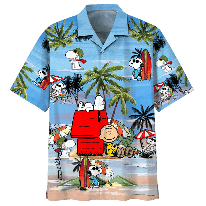 Snoopy Summer Time Hawaiian Shirt Tropical Aloha Button Up