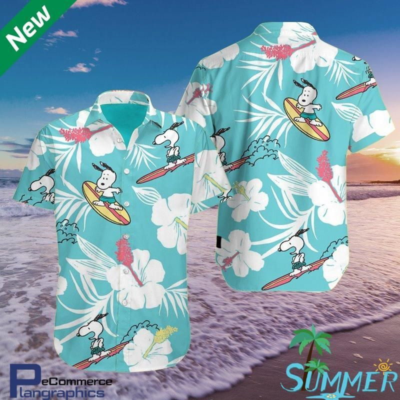 Snoopy Surfing Aloha Shirt Hawaiian Shirt Tropical Aloha Button Up