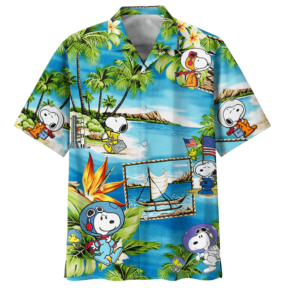 Snoopy The Peanuts Snoopy Astronaut Summer Time Hawaiian Shirt Tropical Aloha Button Up