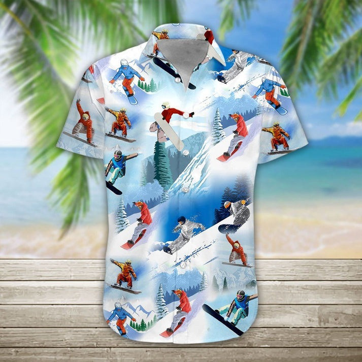 Snowboarding Hawaiian Shirt Skiing Button Up Shirt Present Ideas For Skiers