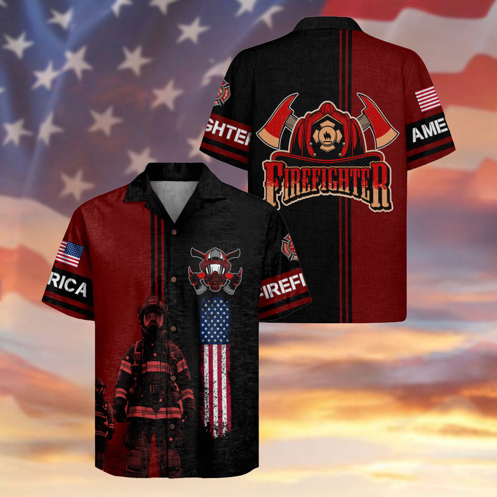 Soldier Firefighter Hawaiian Shirt Firefighter Emblem USA Flag Proud Clothes Gifts
