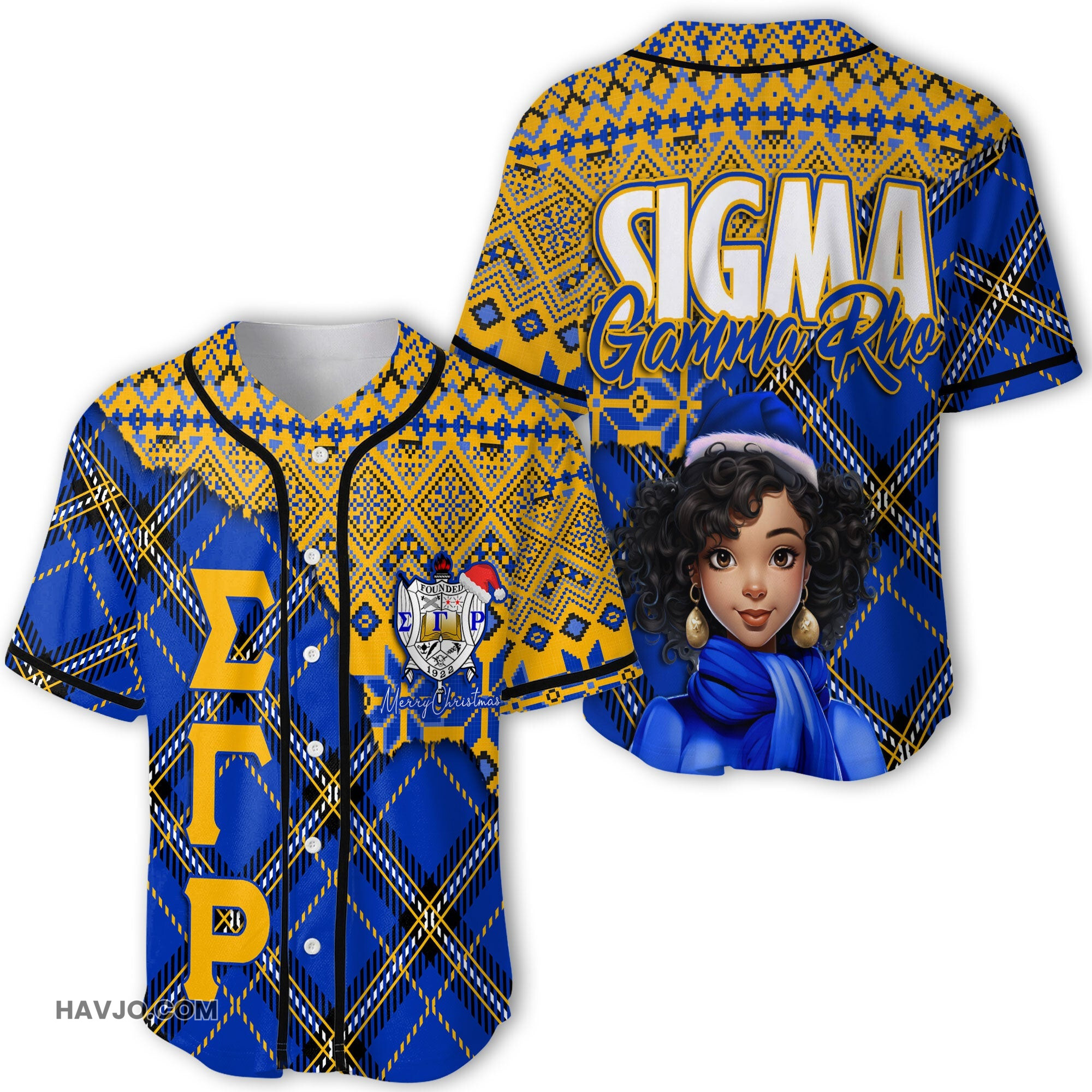 Sorority Christmas Sigma Gamma Rho Girl Plaid Background Style Baseball Jersey