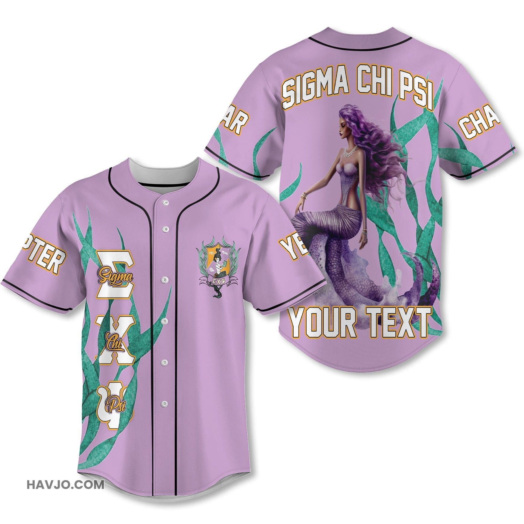Sorority Custom Sigma Chi Psi Seaweed Mermaid Style Baseball Jersey