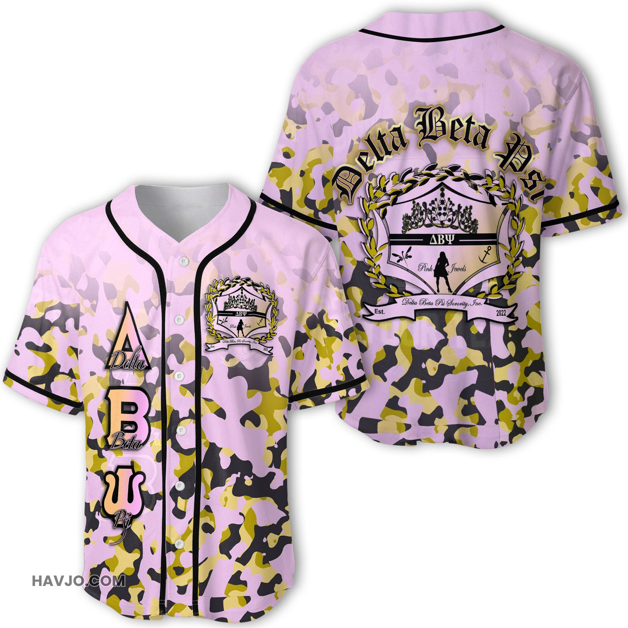 Sorority Delta Beta Psi Camouflage Style Baseball Jersey