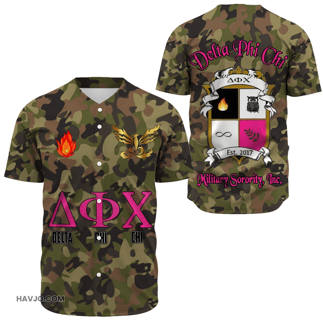 Sorority Delta Phi Chi Camo Baseball Jersey