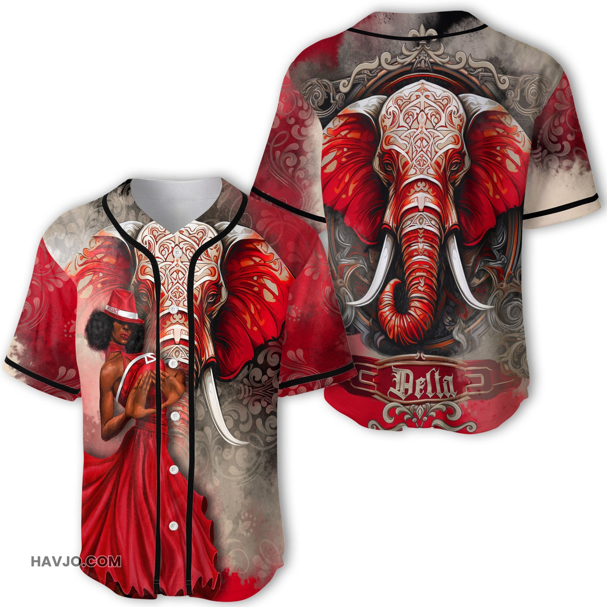 Sorority DST Hand Sign Elephant Royal Red Style Baseball Jersey