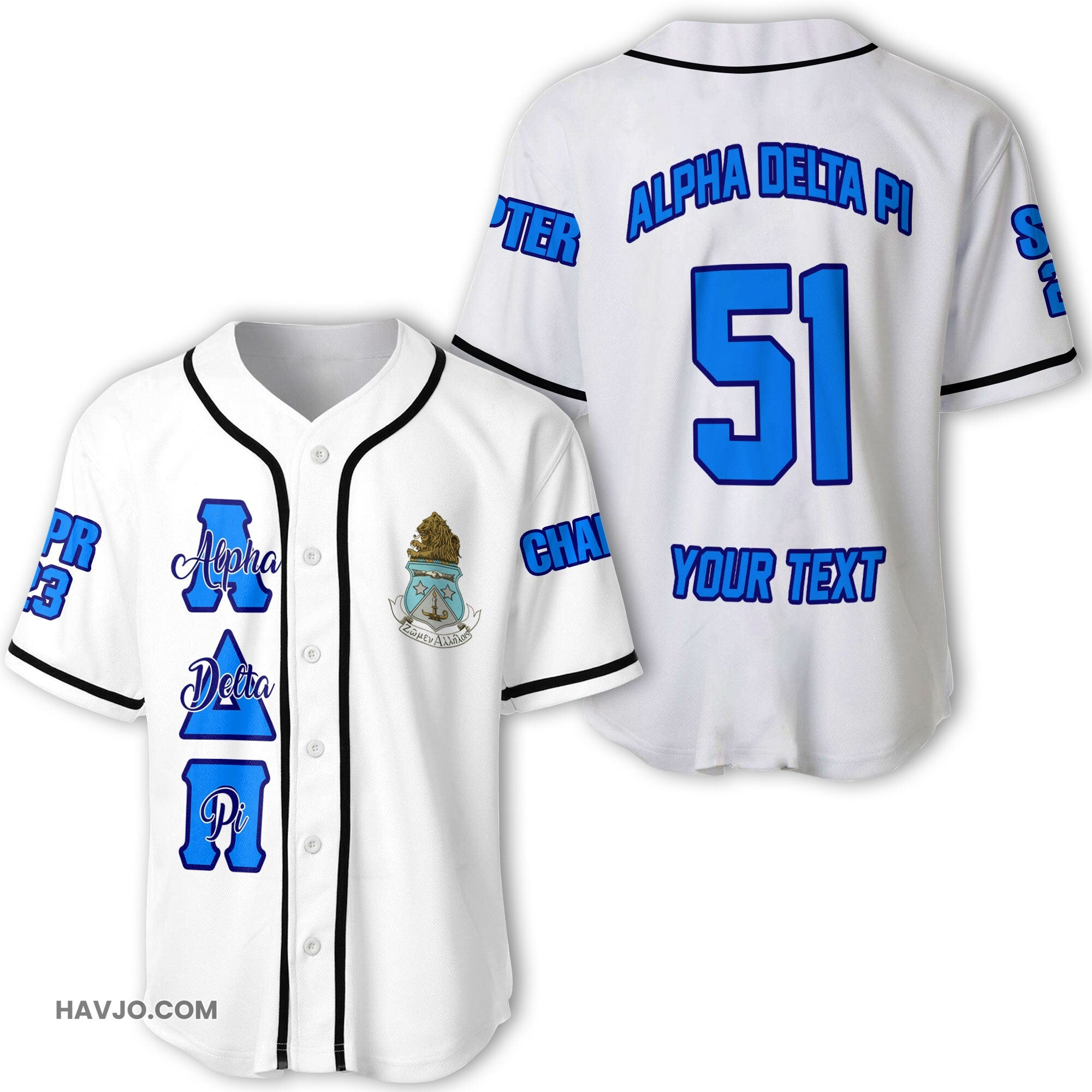 Sorority Personalized Alpha Delta Pi Original White Style Baseball Jersey