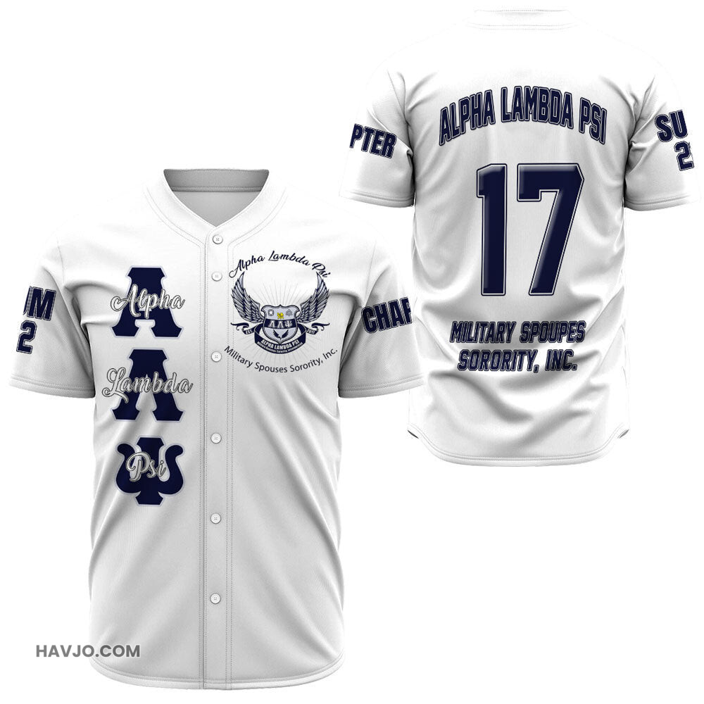 Sorority Personalized Alpha Lambda Psi Spouses (White) Baseball Jersey