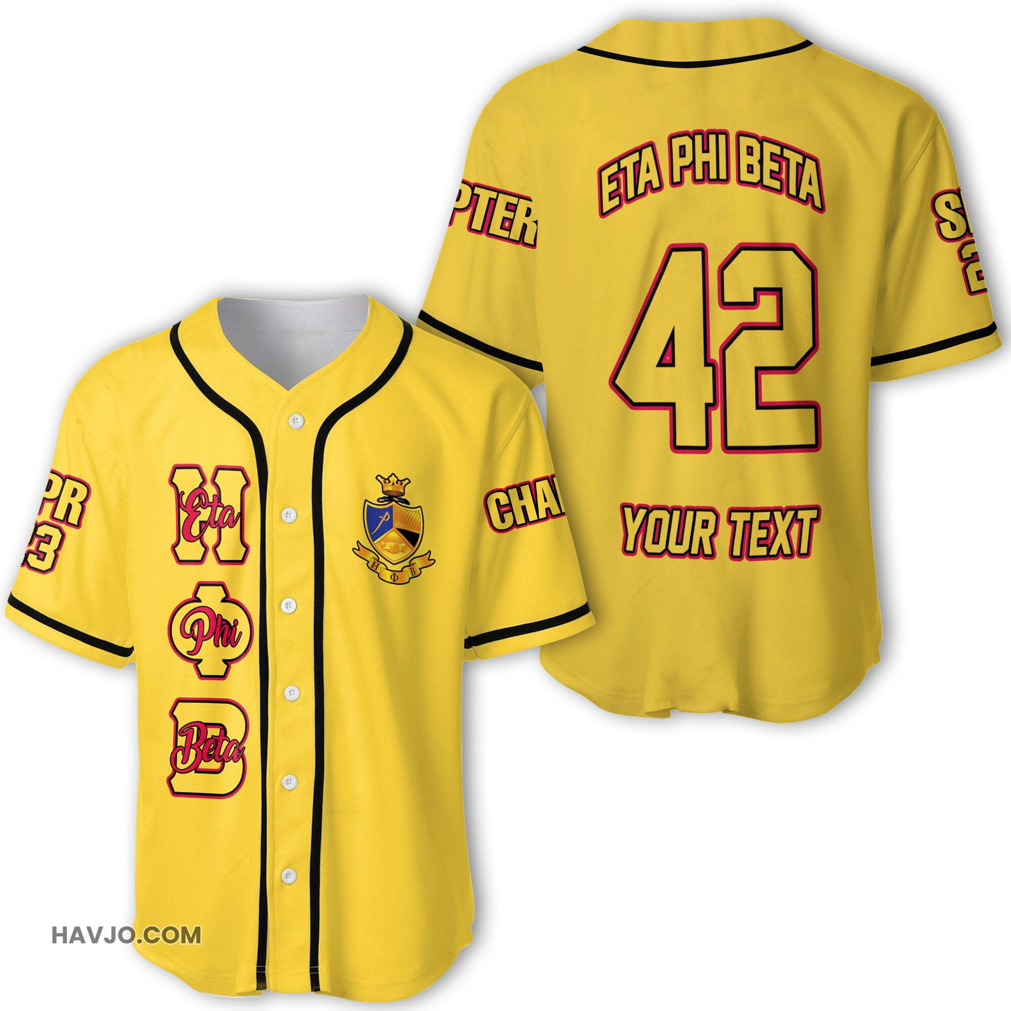 Sorority Personalized Eta Phi Beta Original Yellow Style Baseball Jersey