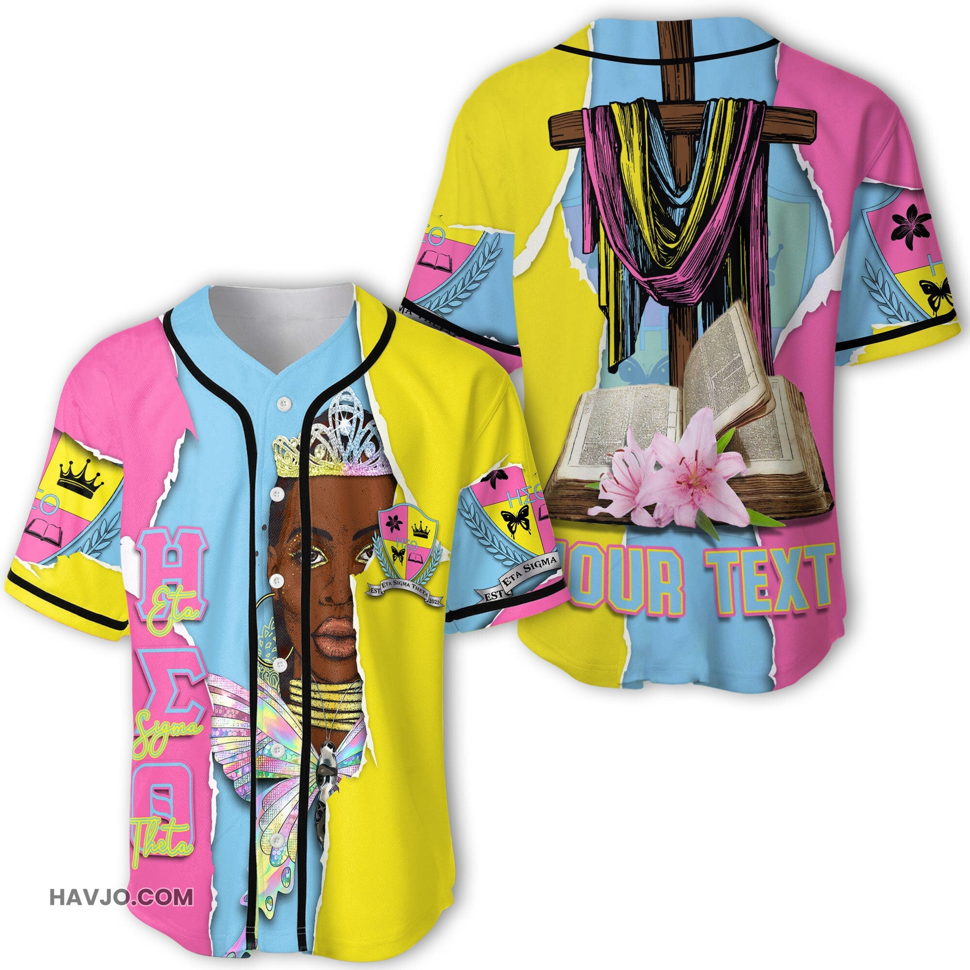 Sorority Personalized Eta Sigma Theta Cross Style Baseball Jersey