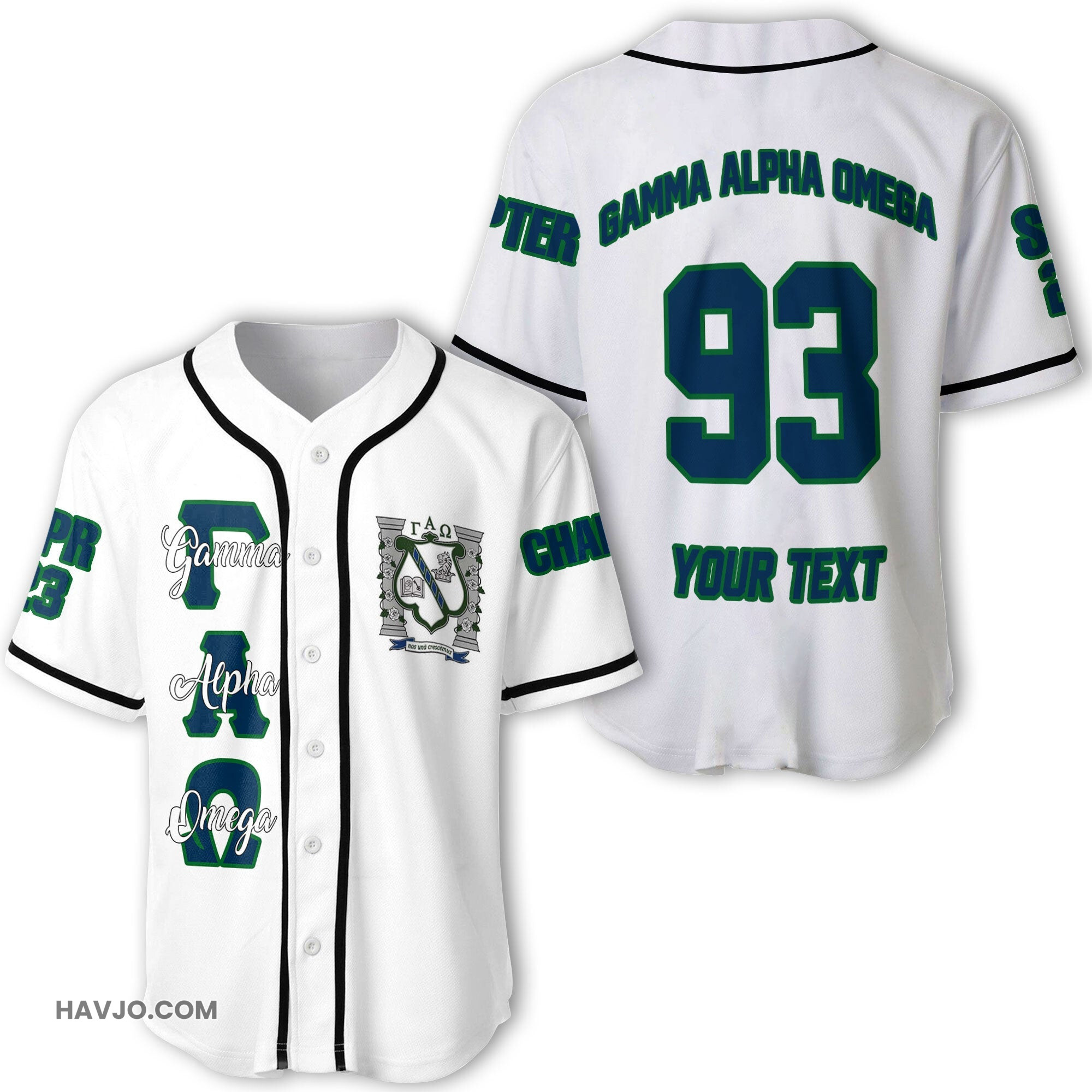 Sorority Personalized Gamma Alpha Omega Original White Style Baseball Jersey