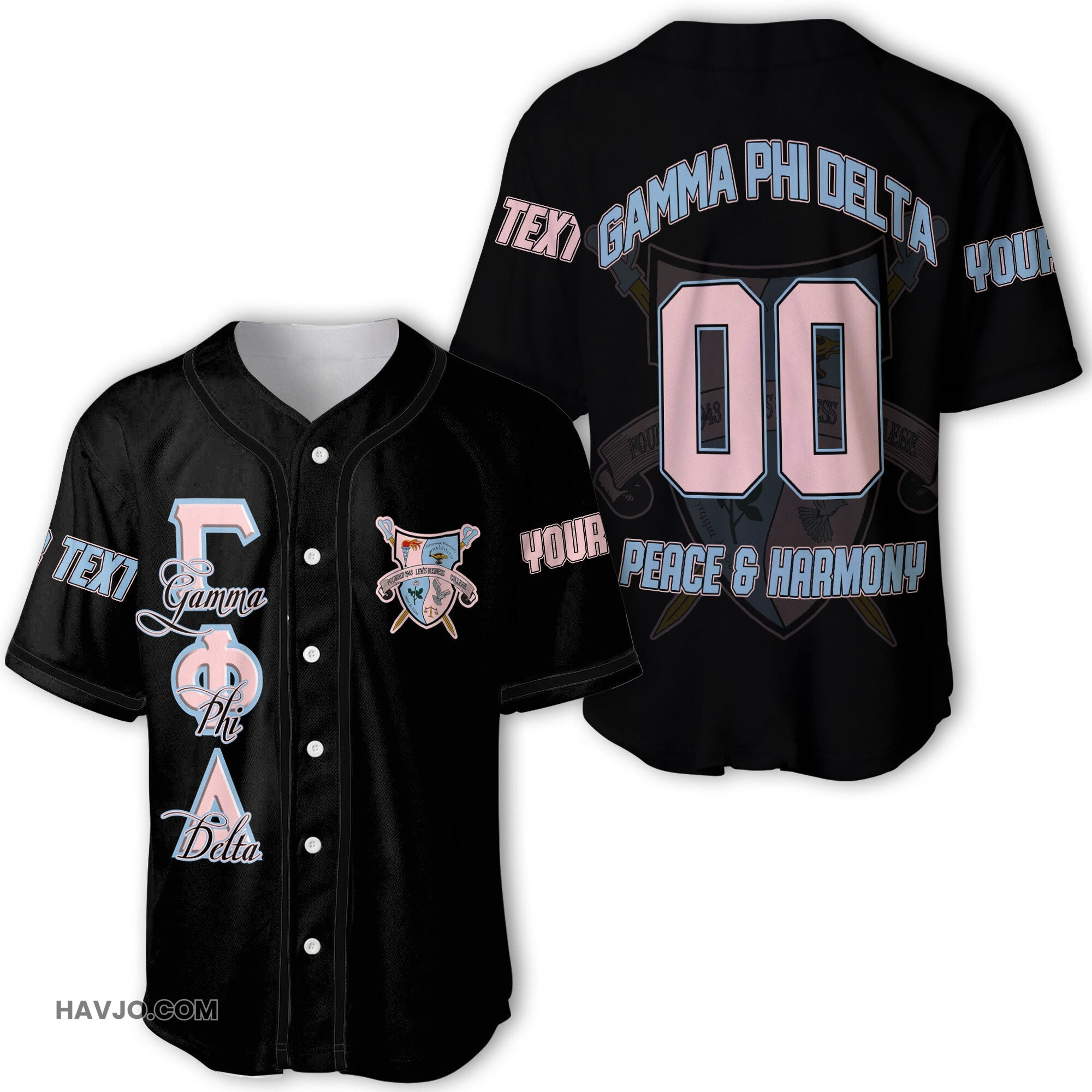 Sorority Personalized Gamma Phi Delta Dark Style Baseball Jersey