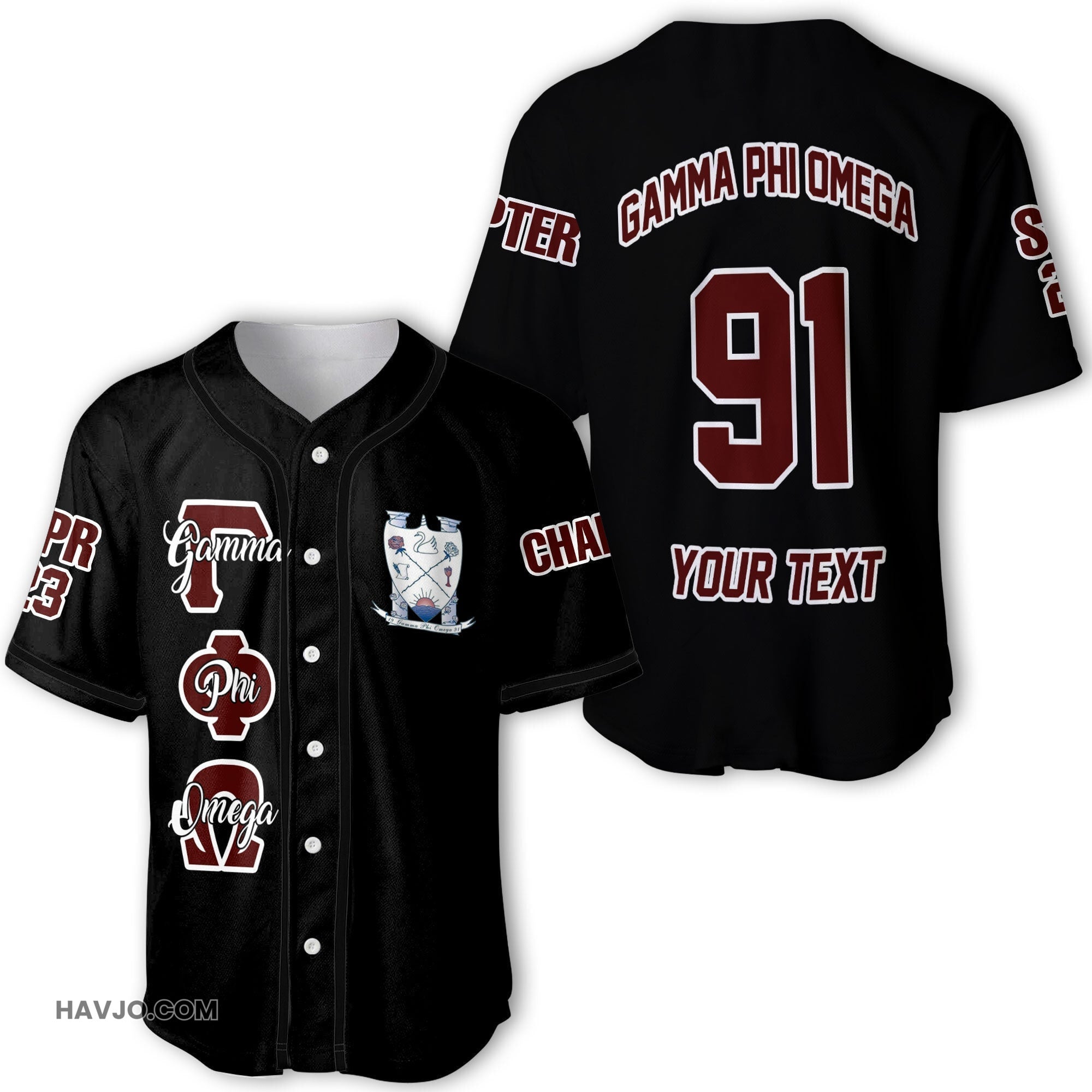 Sorority Personalized Gamma Phi Omega Original Dark Style Baseball Jersey