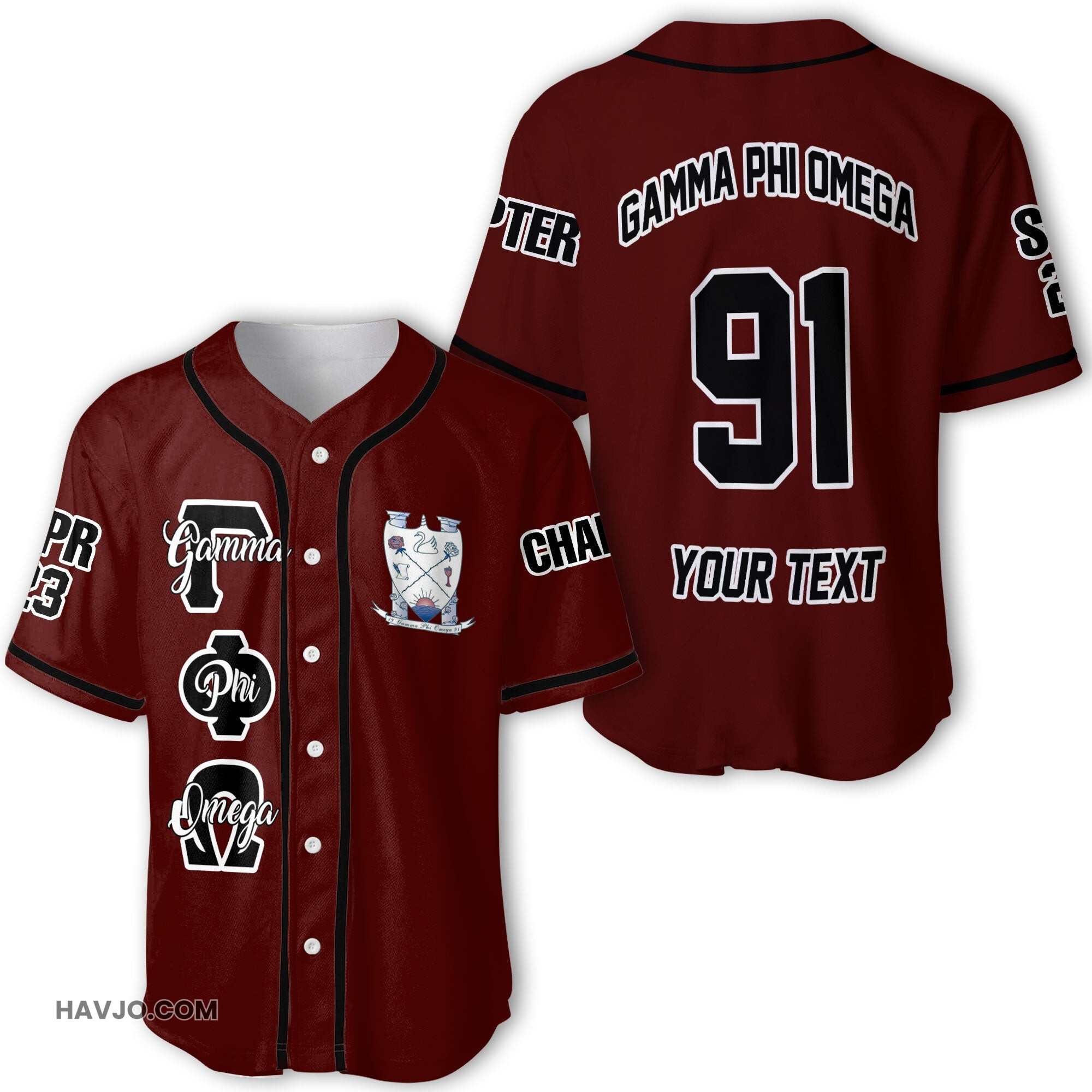 Sorority Personalized Gamma Phi Omega Original Maroon Style Baseball Jersey