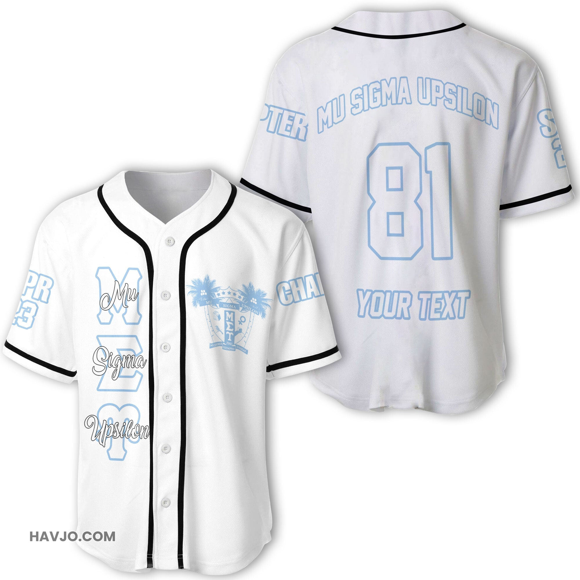 Sorority Personalized Mu Sigma Upsilon Original White Style Baseball Jersey