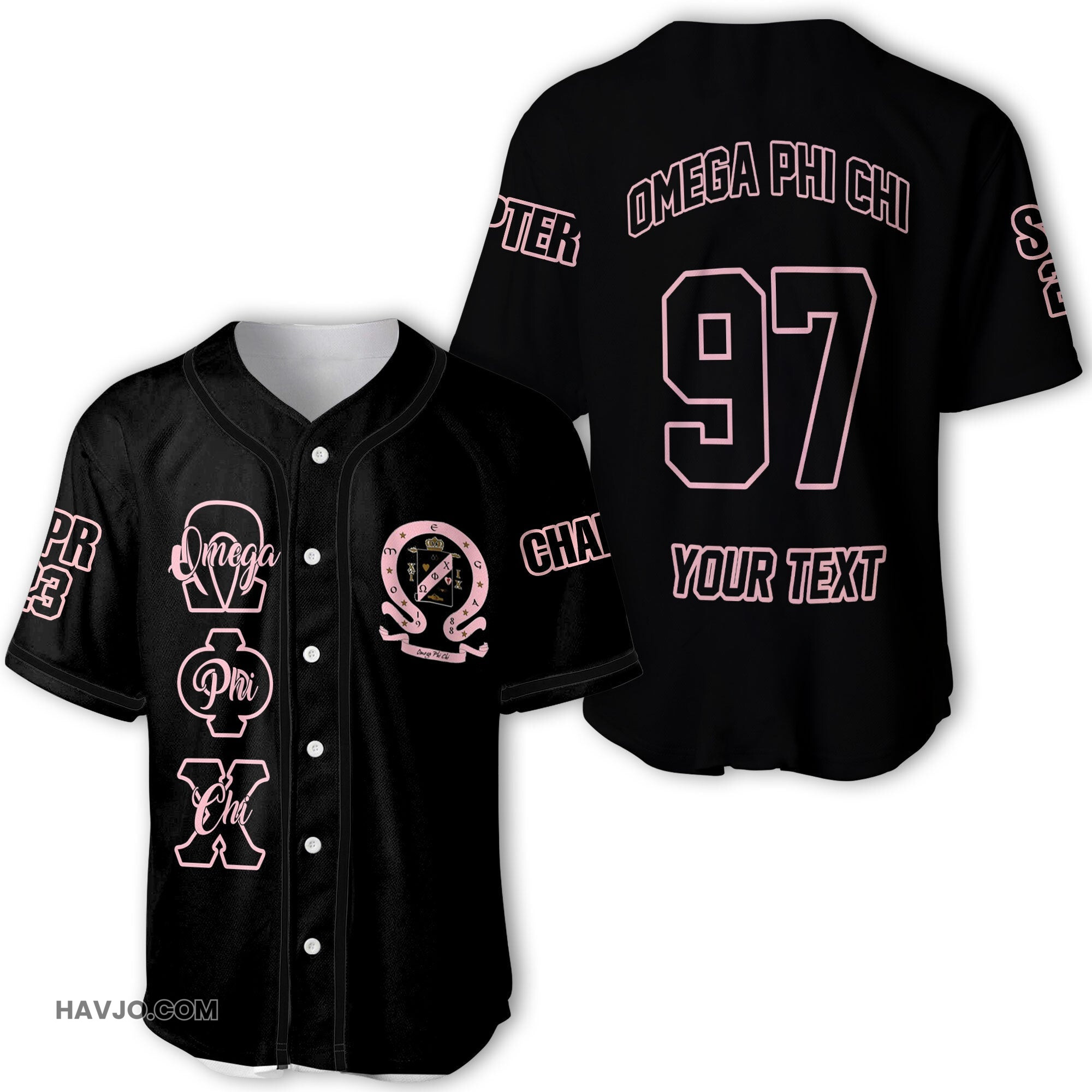 Sorority Personalized Omega Phi Chi Original Dark Style Baseball Jersey