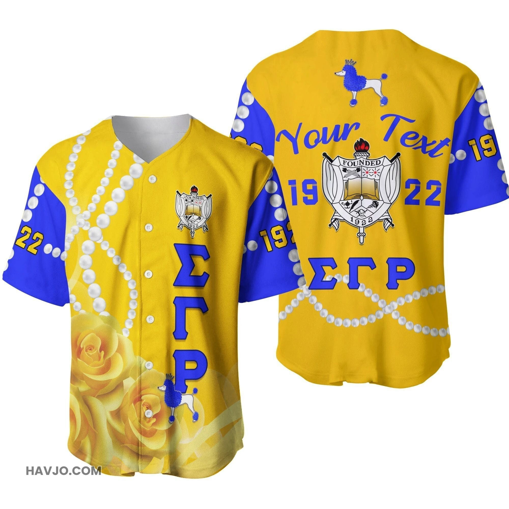 Sorority Personalized Sigma Gamma Rho Yellow Tea Rose Baseball Jersey
