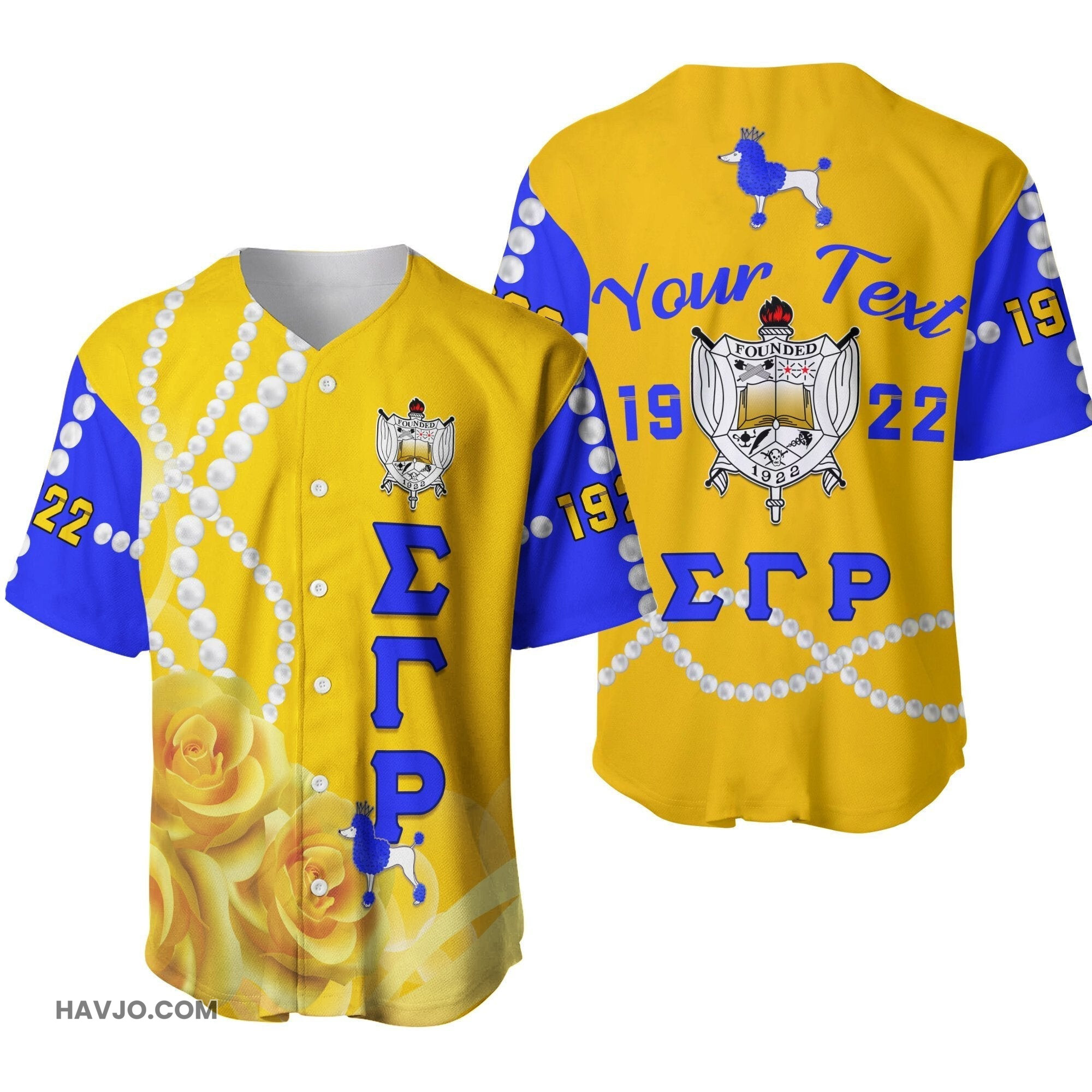 Sorority Personalized Sigma Gamma Rho Yellow Tea Rose LT Baseball Jersey